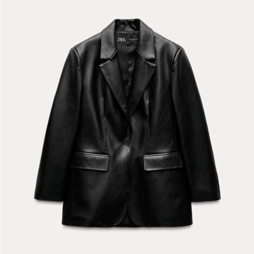 Zara Black Faux Leather Blazer
